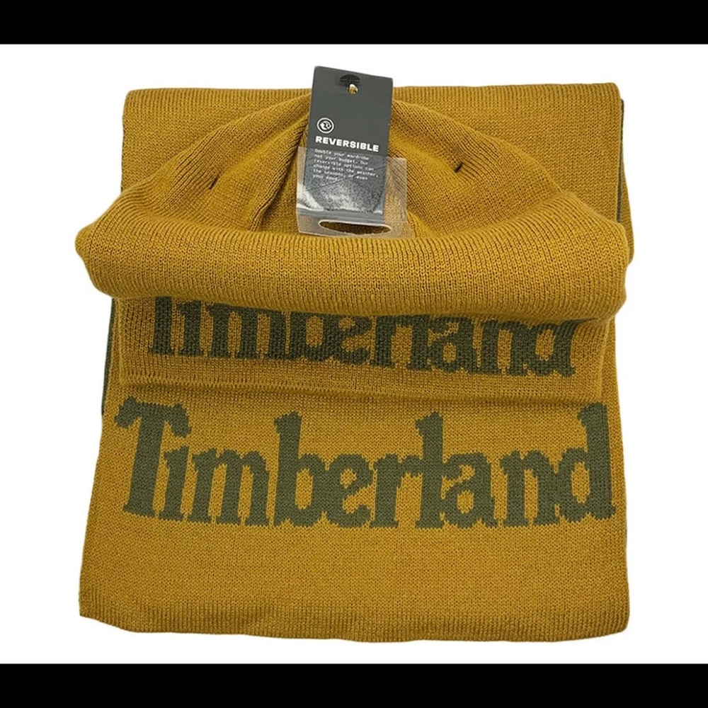 NWT TIMBERLAND AUTHENTIC UNISEX SOFT STRETCH REVERSIBLE BEIGE BEANIE HAT & SCARF